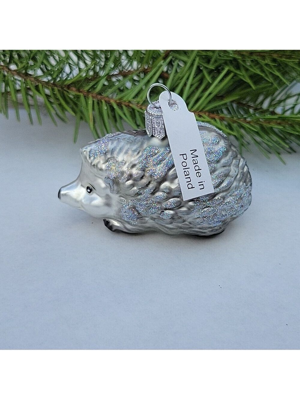 Silver Hedgehog Glittered Ornament - Made In Poland